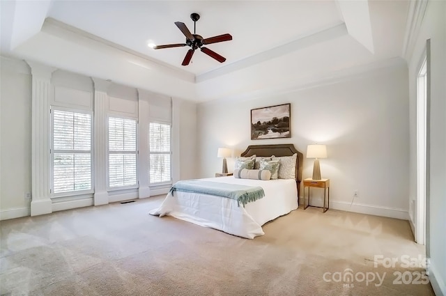 6548 Robin Hollow Dr, Mint Hill, NC 28227 - bedroom featuring a tray ceiling, carpet flooring, visible vents, and baseboards