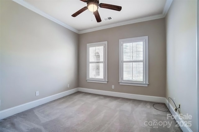 6548 Robin Hollow Dr, Mint Hill, NC 28227 - empty room featuring baseboards, a ceiling fan, visible vents, and ornamental molding
