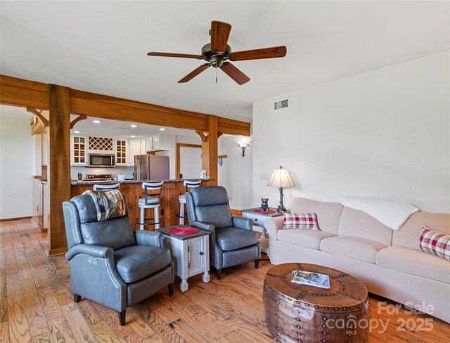 61 Creekside Way Unit G201, Burnsville, NC 28714 - living area featuring a ceiling fan, light wood-style floors, and recessed lighting