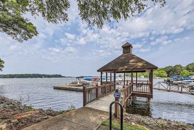 dock area with a water view