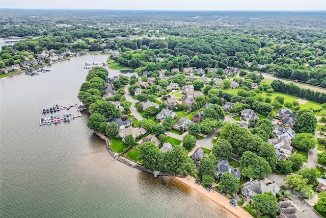 aerial view with a water view and a residential view