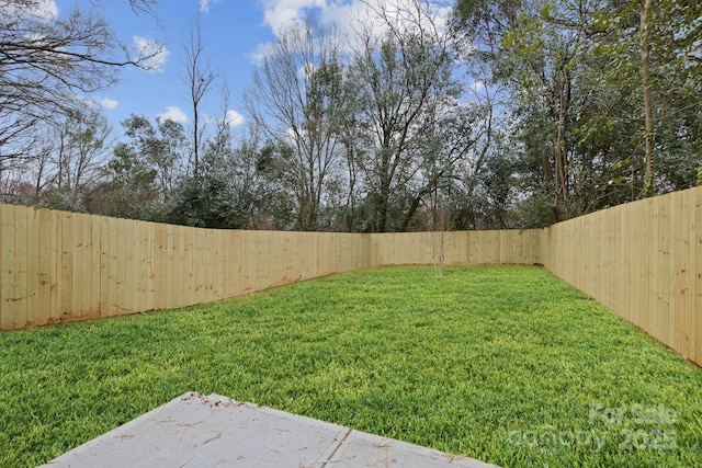 view of yard with a fenced backyard