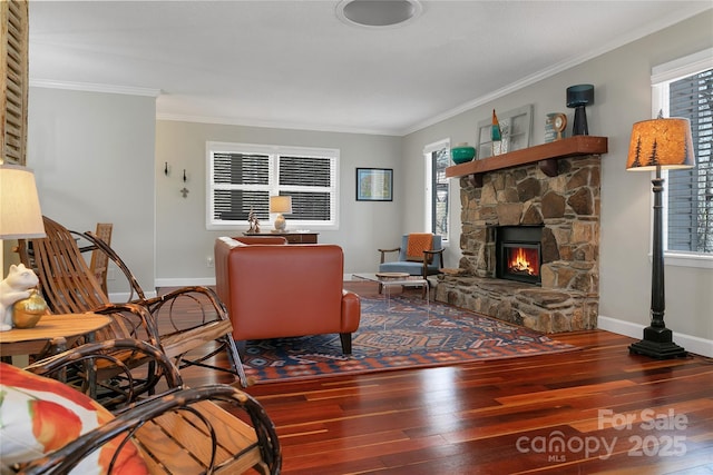 164 Waldsi Ct, Brevard, NC 28712 - living area featuring healthy amount of natural light, crown molding, hardwood / wood-style floors, and a fireplace