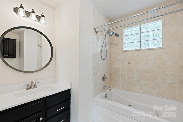 full bathroom featuring bathtub / shower combination and vanity