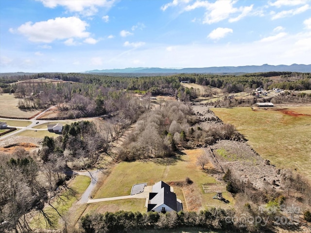 birds eye view of property featuring a mountain view