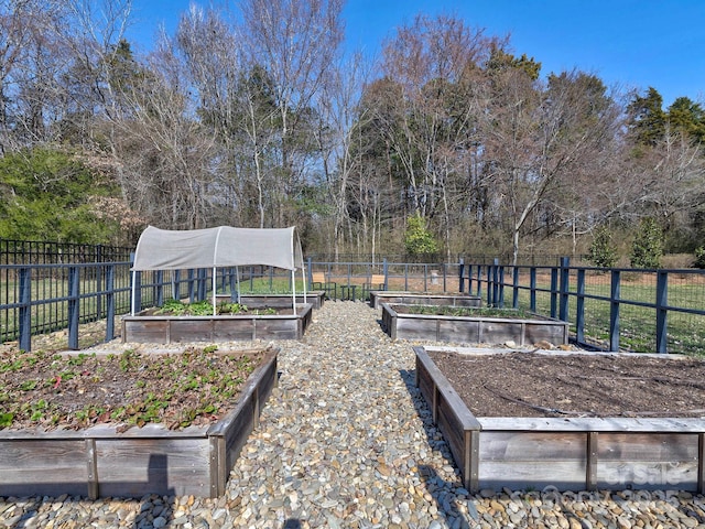 view of yard featuring a vegetable garden and fence