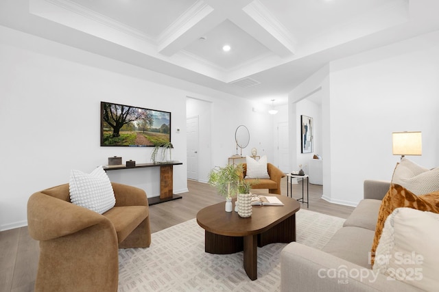 25966 Appleyard Ct Unit 1205, Lancaster, SC 29720 - living room with beam ceiling, coffered ceiling, crown molding, light wood-style flooring, and recessed lighting