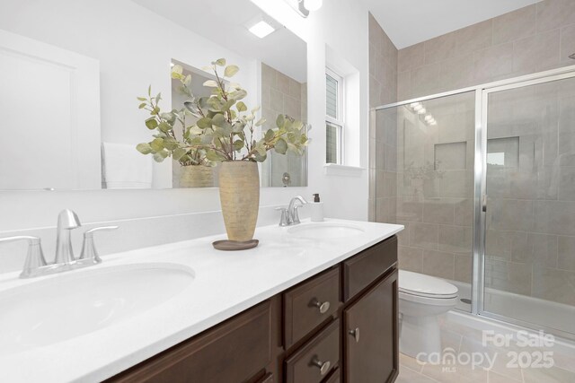 25966 Appleyard Ct Unit 1205, Lancaster, SC 29720 - bathroom featuring double vanity, a stall shower, and tile patterned flooring