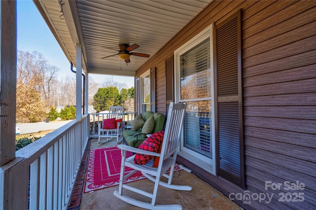 view of patio / terrace featuring covered porch and ceiling fan