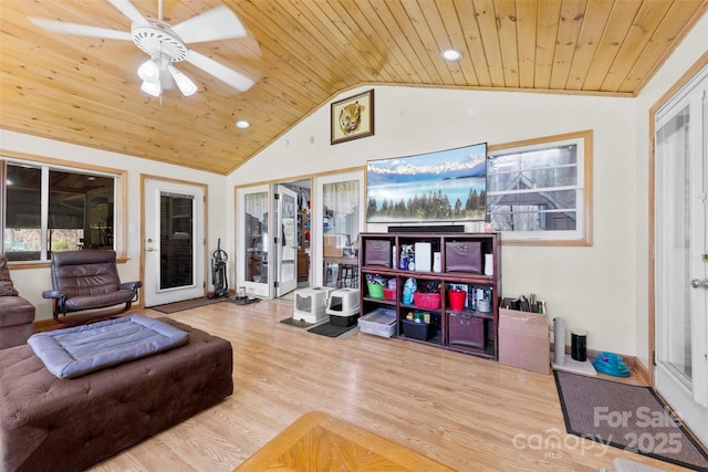 4937 Lebanon Dr Unit 1, Charlotte, NC 28273 - living area featuring wooden ceiling, lofted ceiling, wood finished floors, ceiling fan, and recessed lighting