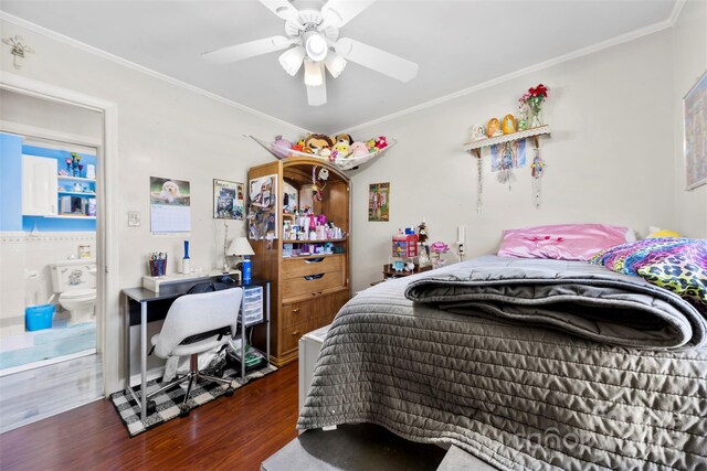 4937 Lebanon Dr Unit 1, Charlotte, NC 28273 - bedroom featuring dark wood-style floors, crown molding, and ceiling fan