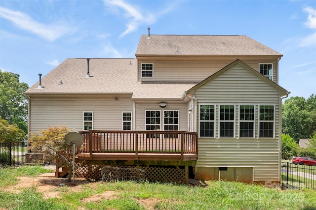 329 Squirrel Ln, Clover, SC 29710 - rear view of house with a wooden deck, crawl space, and roof with shingles