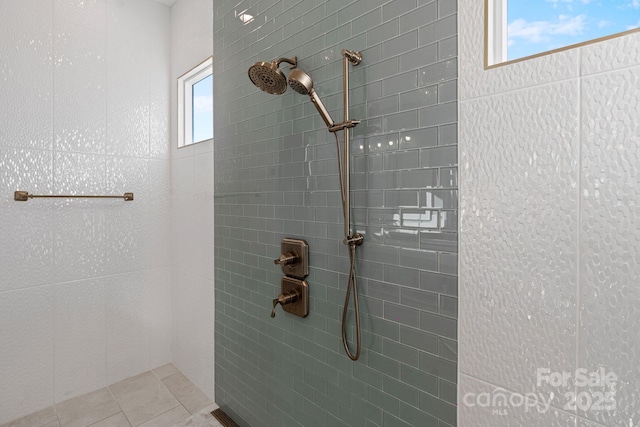 full bathroom with walk in shower and tile patterned floors