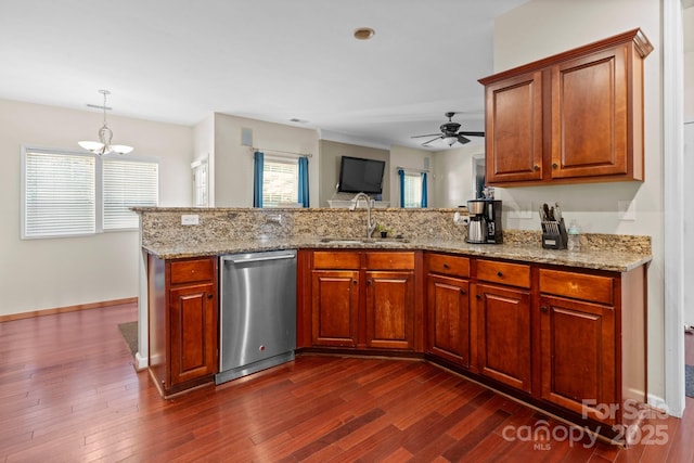 kitchen featuring a sink, dark wood-style flooring, and stainless steel dishwasher