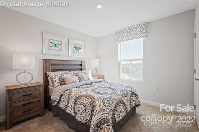 bedroom with carpet flooring and baseboards