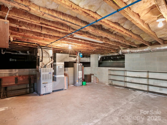 unfinished basement with water heater