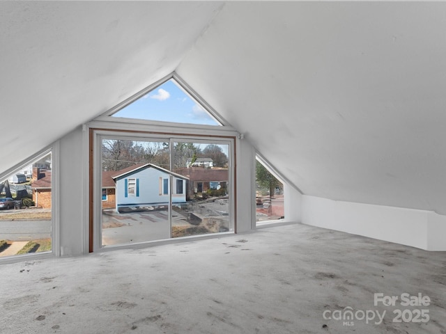 additional living space featuring lofted ceiling