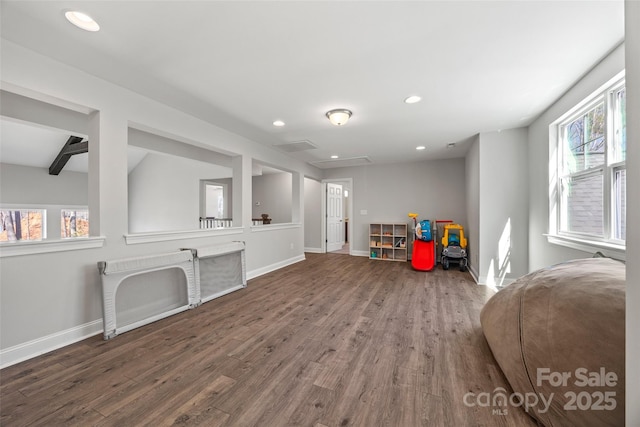 13701 Petworth Ct, Charlotte, NC 28278 - rec room with wood finished floors, recessed lighting, baseboards, and attic access
