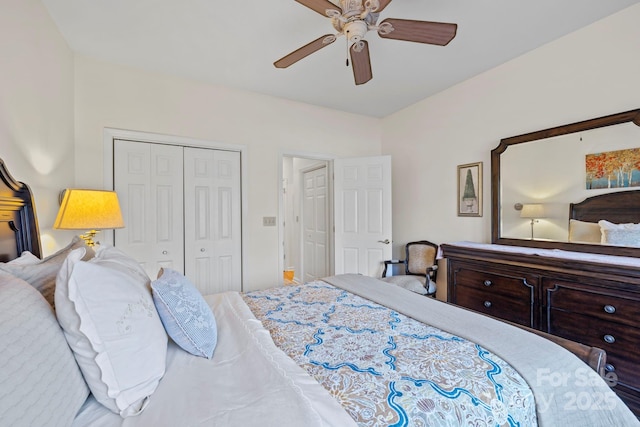 bedroom with a closet and a ceiling fan