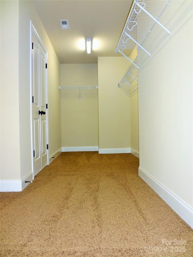 spacious closet with carpet floors and visible vents