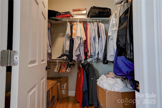 spacious closet with wood finished floors