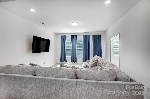 living room with recessed lighting