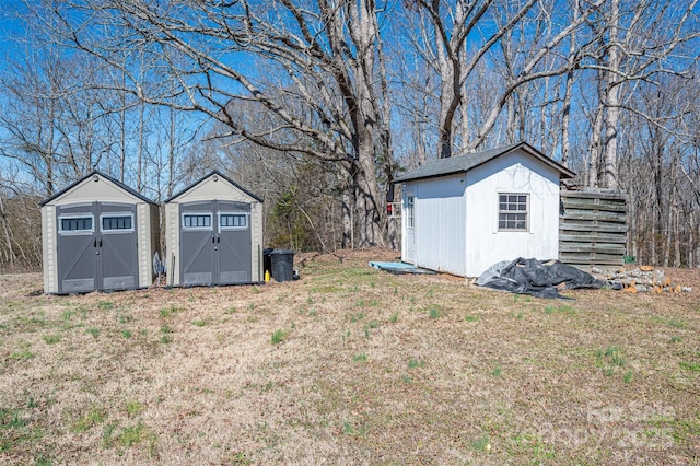 view of yard with an outbuilding and a storage unit