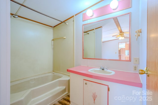 full bathroom featuring shower / bath combination and vanity