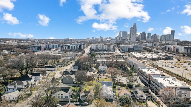 drone / aerial view with a city view