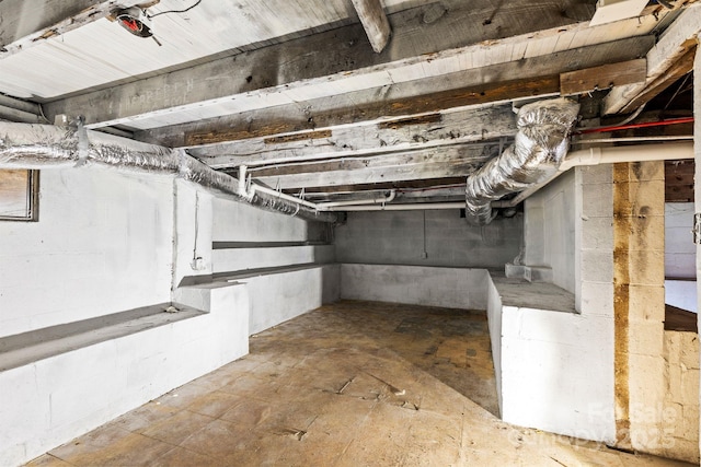 view of unfinished basement