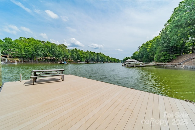 view of dock with a water view