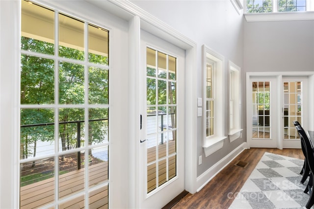 228 Wildwood Cove Dr, Mooresville, NC 28117 - entryway featuring dark wood-style flooring and baseboards