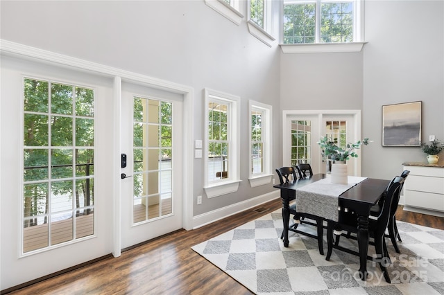 228 Wildwood Cove Dr, Mooresville, NC 28117 - dining room with plenty of natural light, wood finished floors, and a high ceiling
