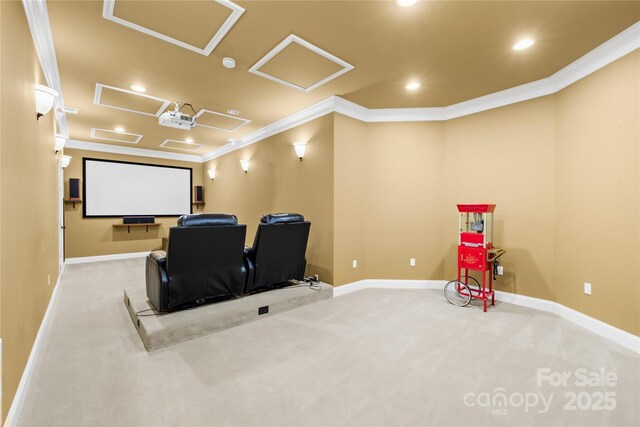 228 Wildwood Cove Dr, Mooresville, NC 28117 - cinema featuring ornamental molding, carpet flooring, and recessed lighting