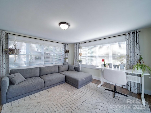 living room featuring baseboards and wood finished floors