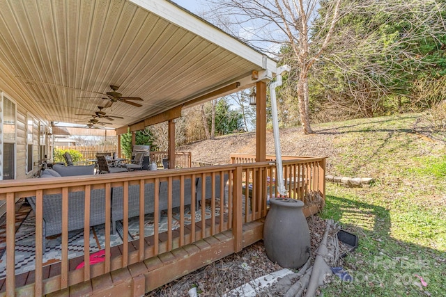 wooden deck with ceiling fan