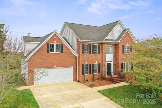 1919 46th Avenue Dr NE Unit 46, Hickory, NC 28601 - colonial-style house with brick siding, an attached garage, concrete driveway, roof mounted solar panels, and roof with shingles