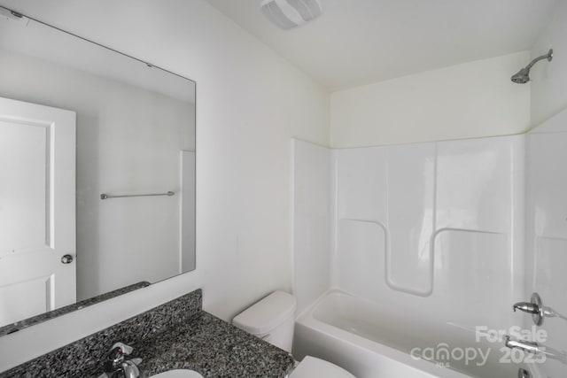 full bathroom featuring shower / bathtub combination, visible vents, vanity, and toilet