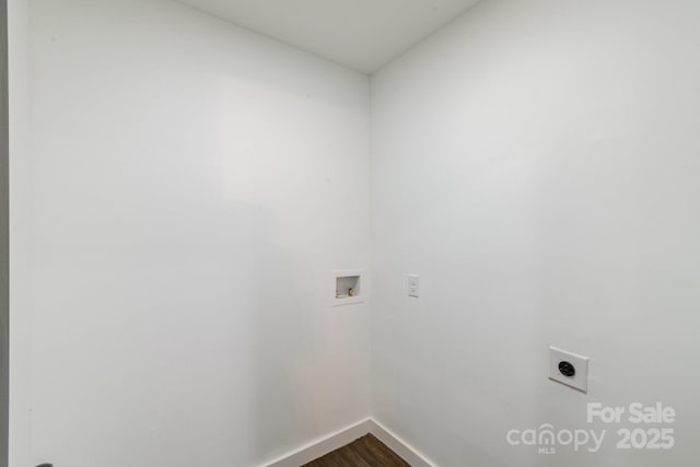 209 Palmer St, Shelby, NC 28150 - washroom featuring dark wood-style floors, hookup for a washing machine, hookup for an electric dryer, laundry area, and baseboards
