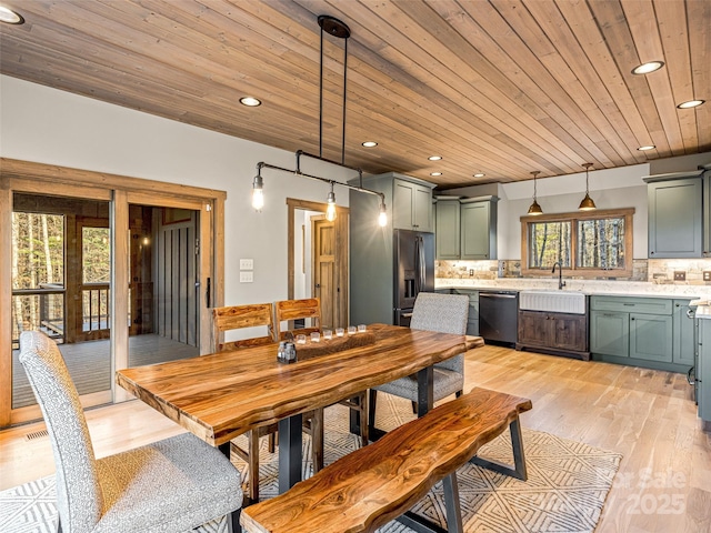 103 Duck Hope Dr, Hendersonville, NC 28739 - dining space featuring light wood-type flooring, wooden ceiling, and recessed lighting