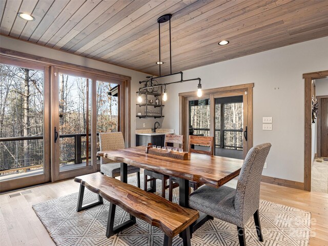 103 Duck Hope Dr, Hendersonville, NC 28739 - dining area with baseboards, recessed lighting, wooden ceiling, and light wood-style floors
