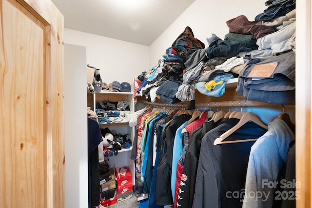 walk in closet with carpet