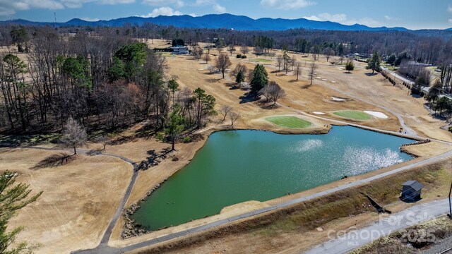 birds eye view of property with a wooded view and a water and mountain view