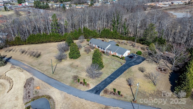 bird's eye view featuring a forest view