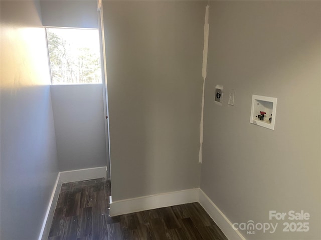 washroom featuring dark wood-style floors, washer hookup, laundry area, and hookup for an electric dryer