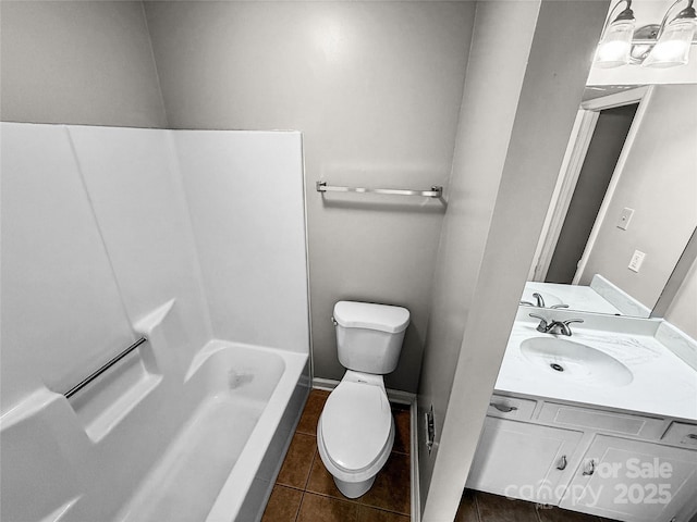 bathroom with vanity, toilet, and tile patterned floors