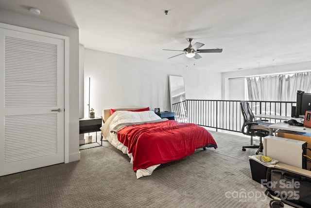 bedroom with carpet and ceiling fan