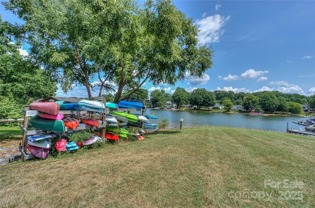 view of yard with a water view