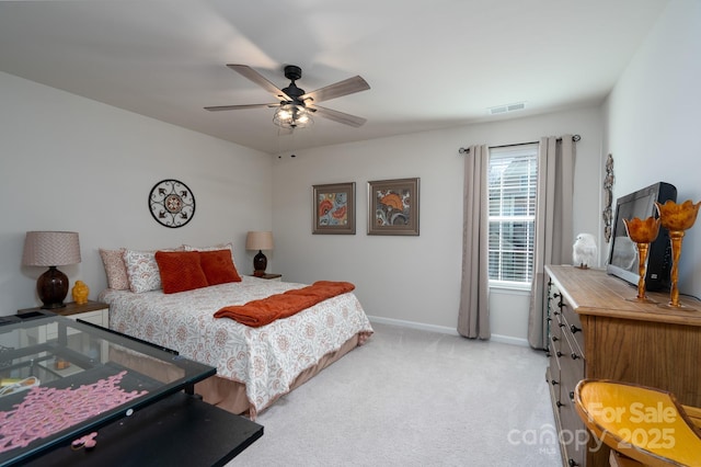 126 W Morehouse Ave, Mooresville, NC 28117 - bedroom featuring light carpet, baseboards, ceiling fan, and visible vents