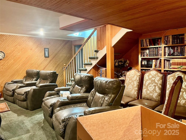 1496 Givens St, Hickory, NC 28602 - carpeted home theater featuring wooden walls and wooden ceiling